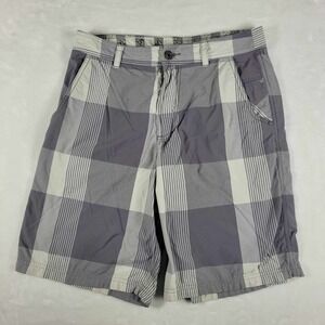 Lululemon Kahuna‎ Shorts Mens 34 White Purple Plaid Casual Stretch Flat Front